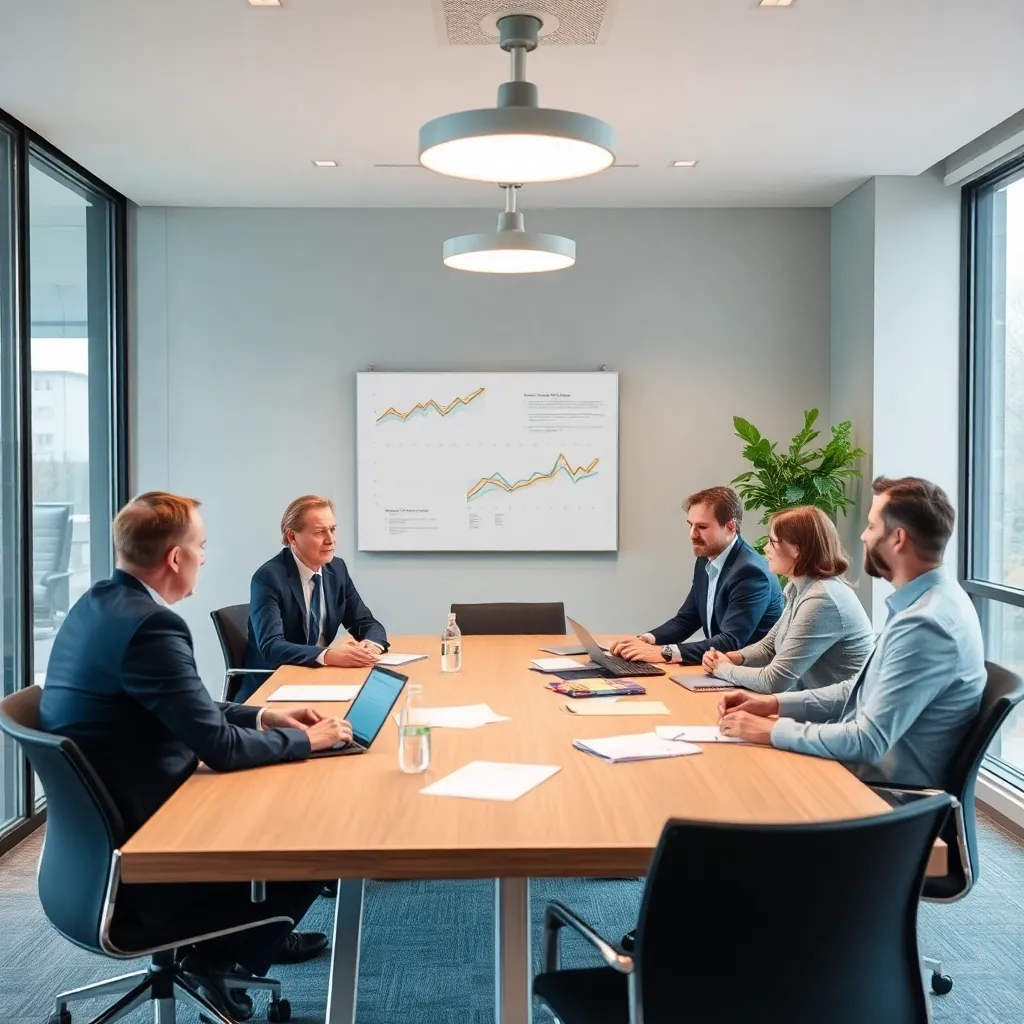 Moderne Büroumgebung mit Geschäftsleuten bei strategischer Planung